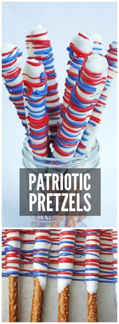 patriotic pretzels with red, white and blue stripes