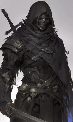 Hooded Character Design, Necromancer Male, Necromancer Oc, Black Assassin, Vampire Warrior, Undead Monster, Undead Warrior, Skyrim Art, Scifi Fantasy Art