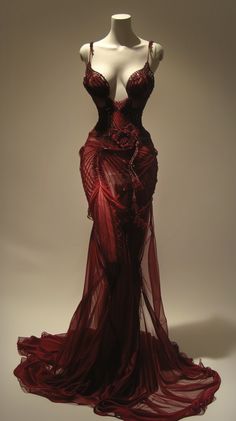 Check more at https://beautyfashionideas.com/dress/21998/ Vamp Wedding Dress, Super Long Dress, Blood Red Prom Dress, Dress Ideas For Prom, Goth Red Dress, Ribcage Dress, Pretty Dresses Black, Big Red Dress, Red Hair Red Dress