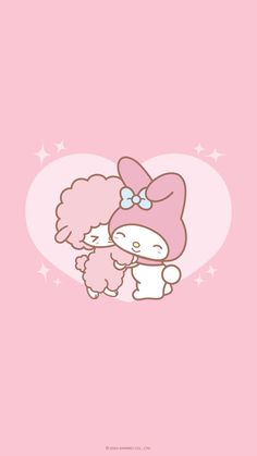 hello kitty wallpaper with pink heart and sheep