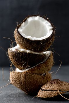 three pieces of coconut sitting on top of each other