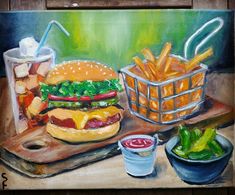 a painting of some food on a table