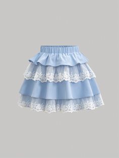 Multicolor Cute Collar  Woven Fabric Plain Layered/Tiered Embellished Non-Stretch  Women Clothing African Print Skirt Ankara Styles, 50 Style Dresses, Skirt With Ruffle Hem, Skirts Cute, Embroidery Tulle, Skirt Ideas, Baby Clothes Patterns Sewing, Embroidery Skirt