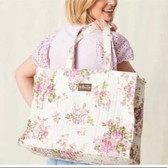 Matilda Jane Enchanted Garden Tote Cream Quilted With Pink Vintage Floral Print Loveshackfancy Vibes Zips Across The Top Perfect Beach / Pool Bag Measures 18” X 13” Brand New Feminine Floral Print Everyday Bags, Feminine Shoulder Bag For Errands, Feminine Floral Print Travel Bag, Pink Floral Print Shoulder Bag As A Gift, Pink Floral Print Shoulder Bag For Gift, Pink Floral Print Shoulder Bag As Gift, Feminine Floral Print Bag For Everyday Use, Garden Tote Bag, Cloth Tote Bag