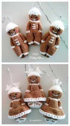 crocheted teddy bears are hanging from strings on the wall, and one is wearing a sweater