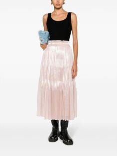 P.A.R.O.S.H. Pour Plissé Midi Skirt - Farfetch Rose Pink, Mid Length, A R, Midi Skirt, High Waist, High Waisted, Skirt, Pink