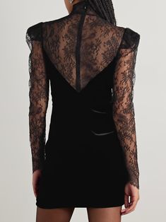 ALESSANDRA RICH Paneled gathered lace and ruched velvet mini dress | NET-A-PORTER Elegant Gala Lace Dress With Sheer Sleeves, Luxury Lace Dress With Lace Trim For Formal Occasions, Elegant Lace Dress With Sheer Sleeves, Evening Lace Dress With Fitted Bodice, Lace Dress With Fitted Bodice For Evening, Party Velvet Dress With Lace Trim, Velvet Lace Trim Dress For Party, Velvet Dress With Lace Trim For Party, Velvet Evening Dress With Lace Trim