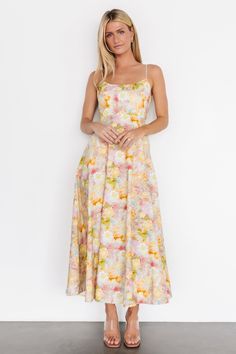 Katalina Back Tie Midi Dress | Pastel Multi - Baltic Born Multicolor Floral Dress, Pastel Floral Dress, Burgundy Maxi Dress, Floral Bridesmaid Dresses, Dress Pastel, Baltic Born, Midi Dress Style, Pleated Maxi Dress, Maxi Dress Green