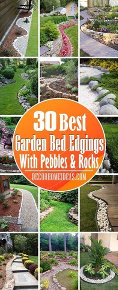 25 Fabulous Garden Bed Edgings With Pebbles And Rocks | Decor Home Ideas Backyard Edging Ideas Cheap, Flower Bed Edging Ideas Stones, Flower Bed Rocks Ideas, Landscaping With Pavers, Diy Rock Garden Ideas, Landscape With Stones, Pebble Garden Ideas, Rock For Landscaping, Recycled Garden Edging