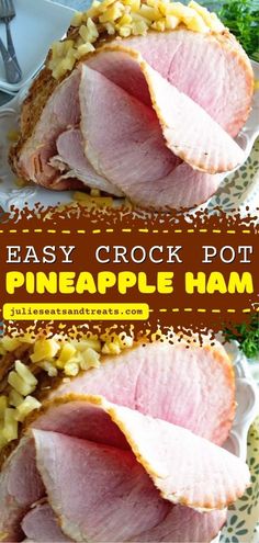 This Crockpot Pineapple Ham is a delicious entree idea or main dish for dinner paired with a brown sugar glaze. This spiral ham recipe is tender and juicy! Add this to your Thanksgiving dinner recipes! Crockpot Brown Sugar Pineapple Ham, Pineapple Ham Crockpot, Brown Sugar Pineapple Ham, Brown Sugar Pineapple, Ham Recipes Crockpot, Pineapple Ham, Crockpot Ham, Slow Cooker Ham, Easy Ham