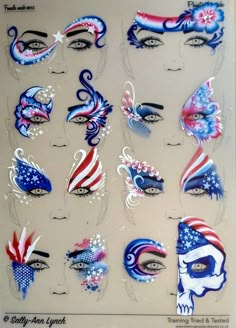 Frida Haas Mask Face Paint, 4th Of July Makeup, Face Paint Ideas, Face Paint Makeup, Face Art Makeup