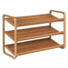 a bamboo shelf with two shelves on each side