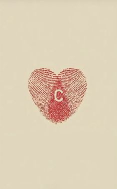 a fingerprint heart with the letter c in it's center, on a beige background