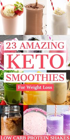 some keto smoothies are shown in this collage