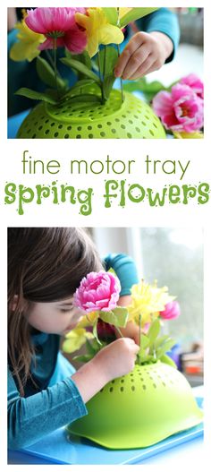 Spring Flower Fine Motor Tray Activity - No Time For Flash Cards Easy Toddler Activities, Motor Skills Activities, Toddler Snacks, Spring Theme, Preschool Lessons, Spring Activities, Toddler Learning Activities