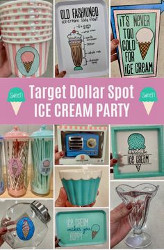 the collage shows different types of ice cream party items