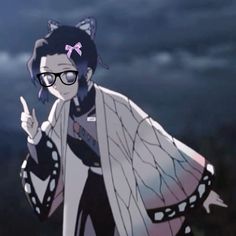 an anime character with glasses giving the peace sign