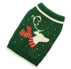 a green dog sweater with reindeer on it