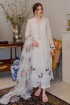 White Kurta, Cotton Dupatta