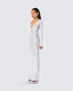 Be like a breath of fresh air in this white maxi dress 🤍 Made from soft mesh fabric and complete with a tie and cut-out front, ruffle details, and flared sleeves with ties - this look will have everyone swooning over your energy 🤭 White Mesh Dress, Black Off Shoulder, White Maxi Dress, A Breath Of Fresh Air, Mesh Maxi Dress, Breath Of Fresh Air, White Jersey, White Maxi, White Mesh