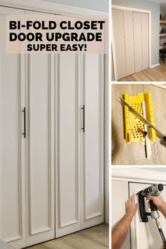 four pictures showing how to install the closet doors