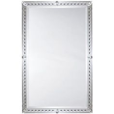 a white framed mirror with silver trimmings on the edges and an ornate design