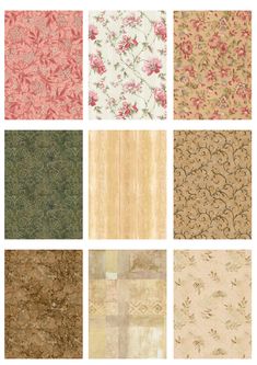 six different types of wallpaper with flowers and leaves on them, all in various colors