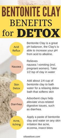 Top bentonite clay benefits may include relief from from acid reflux, constipation, nausea, acne and eczema. This is also a great ingredient for detox drinks to clean your gut. Click to discover more benefitc and recipes. Clean Your Gut, Body Detox Drinks, Diy Swag, Natural Body Detox, Herbal Oils, Nontoxic Skincare