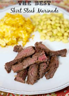 steak marinade on a plate with beans and corn