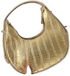 Evening Crocodile Pattern Shoulder Bag, Chic Gold Bag With Crocodile Pattern, Chic Leather Baguette Bag With Crocodile Pattern, Gold Crocodile Pattern Shoulder Bag For Daily Use, Chic Gold Shoulder Bag With Crocodile Pattern, Chic Gold Top Handle Baguette Bag, Chic Gold Baguette Bag With Top Handle, Trendy Gold Hobo Bag With Gold-tone Hardware, Gold Crocodile Pattern Shoulder Bag