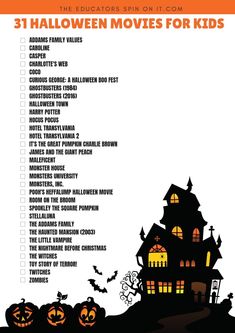 a halloween movie list with pumpkins on it