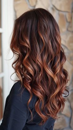 26 Hottest Copper Balayage Looks To Transform Your Hair Brown Balayage With Copper Tones, Brown Balayage With Copper, Brown With Chestnut Highlights, Dark Brown Hair Strawberry Blonde Highlights, Hair Color Ideas For Brown Hair Balayage, Hair Inspiration Copper, Highlight Copper Hair, Red Bayalage Hair Brunette, Fall Hair Colors For Medium Skin Tone