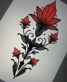 an artistically designed piece of art with red flowers