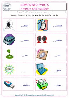 computer parts worksheet with pictures and words to help students learn how to use them