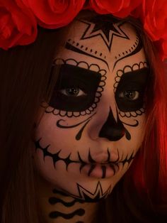 Red And Black Day Of The Dead Makeup, Basic Day Of The Dead Makeup, Mexican Skull Face Paint, Black And White Sugar Skull Makeup, Dias Los Muertos Makeup, Simple Dia De Los Muertos Makeup Ideas Easy, Mexican Theme Makeup, Orange Skull Makeup, Mexican Skull Mask