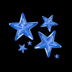 three shiny blue stars against a black background