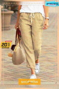 Summer Capri Pants Pockets Drawstring Casual Pants Shop Pants, Women Pants, Pants Casual, Type Of Pants, Women Pants Casual, Unique Designers, Ankle Pants, Cotton Pants, Grey Cotton