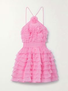 STAUD Florian appliquéd ruffled organza mini dress Pink Love Shack Fancy Dress, Pink Dress Bachelorette Party, Long Pink Dresses, Staud Dress, Organza Mini Dress, Frilly Dress, Sorority Rush, Frilly Dresses, Formal Dresses Short