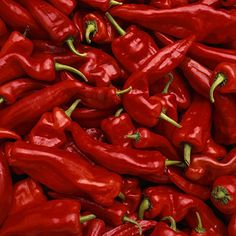 a pile of red peppers sitting next to each other