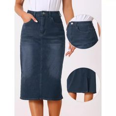 Allegra K Women's Casual High Waist Stretchy Midi Jean Skirt Black Blue Medium : Target Casual High Waist Cotton Pencil Skirt, Knee-length Dark Wash Cotton Denim Skirt, High Waist Non-stretch Denim Skirt, Non-stretch High Waist Denim Skirt, Dark Wash Cotton Knee-length Denim Skirt, Dark Wash Cotton Denim Skirt Knee-length, Casual High Waist Solid Color Pencil Skirt, Casual High-waisted Pencil Skirt In Solid Color, Dark Wash Knee-length Denim Skirt