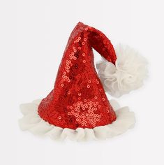 Ho, ho, ho! Our Santa hat hair clip is perfect if you want a festive look without having to wear a party hat. It's merry and bright, and a stylish gift for a special someone who loves hair accessories and sequins. Red sequin fabric Off white tulle fringing Off white tulle pom pom Red felt base Silver tone crocodile clip Suitable for ages 4+ Pack dimensions: 5.25 x 4 x 5.25 inches Tulle Pom Pom, Tulle Poms, Christmas Hair Accessories, Hat Hair, Hat Clips, Meri Meri, Festive Look, Christmas Hair, Red Felt