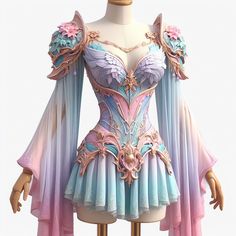 ai, digital art, image, character, illustration, cartoon, fantasy, design, animation, icons, 3D, comic, painting, manhwa, pfp, pp, cover Fantasy Dress Concept Art, Fairy Dress Drawing, Fantasy Fashion Design, Pastel Goth Dress, Animated Clothing, Gymnastics Suits