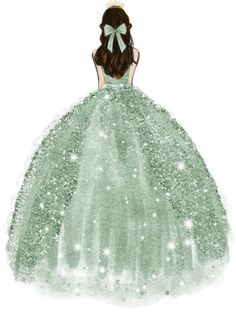 a drawing of a girl in a green dress with stars on her head and back