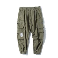 MOO Loose Fit Cargo Trousers MPT33-Men Clothing-MOOMENN Joggers Men, Mens Outerwear Jacket, Japanese Harajuku, Basic Jackets, Safari Style, Elastic Waist Pants, Mens Joggers, Green And Khaki, Casual Trousers