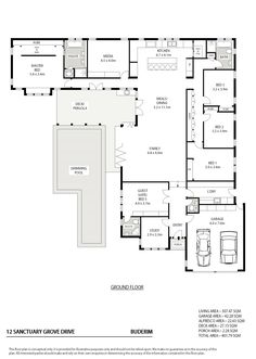 the floor plan for an apartment with two garages and three living areas in it