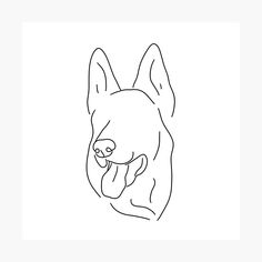 a line drawing of a dog's head with its tongue out and eyes closed