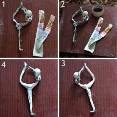 four pictures showing how to make an origami figure out of paper machs