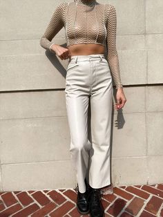 White Leather Trousers Outfit, White Leather Pants Outfit, Leather Trousers Outfit, White Leather Pants, Handmade Pants, Designer Leather Jackets, Leather Pants Outfit, Leather Pants Women, Leather Pant