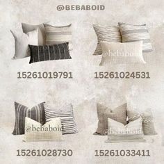 various pillows are shown in different sizes and colors