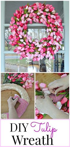 pink tulip wreath with instructions to make it